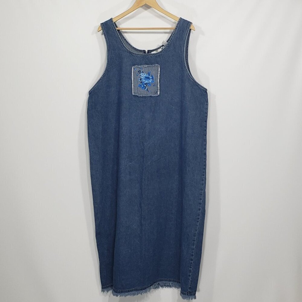 Vintage Sunshine Apparel  Sleeveless Denim Dress Embroidered Floral Applique 3X